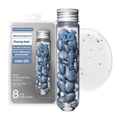 8 THE THALASSO Potion Hair Oil for Frizzy & Damaged Hair Women & Men, Keratin Hair Care for Repairing with Squalane & Deep Ocean Water, Sulfate & Paraben Free, AQUA WHITE FLORAL, 24 Capsules