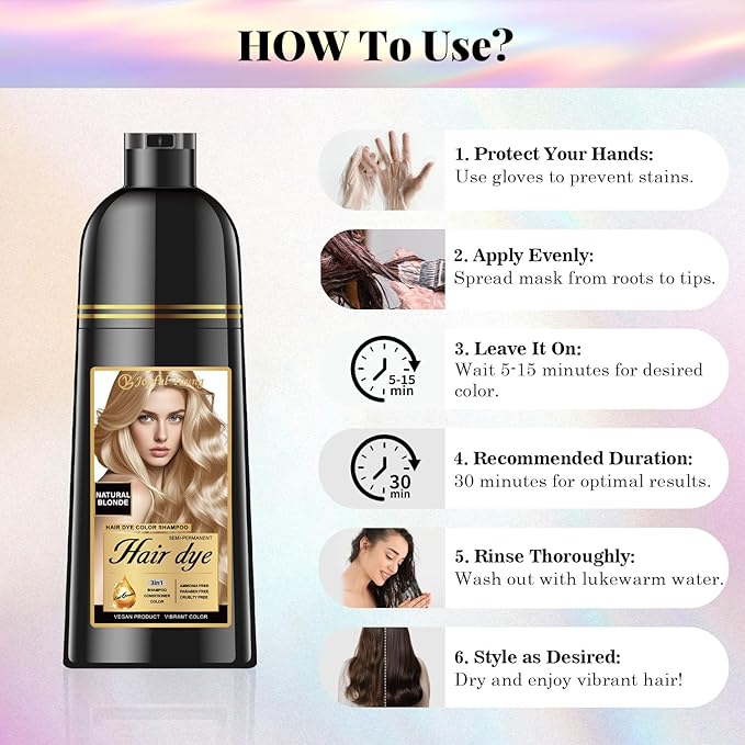 Natural Hair Dye Shampoo 3 IN 1, Hair Color for Gray Hair Coverage, Hair Coloring Shampoo for Women, Color Shampoo Beard Dye for Men, Vegan Ammonia Free Hair Shampoo (NATURAL BLONDE)