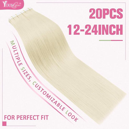 YoungSee Tape in Extensions Platinum Blonde Hair Extensions Tape in Blonde Hair Extensions Real Human Hair Tape in 20 Inch 50g Blonde Tape Extensions 20pcs Invisible Tape in Hair for Wedding