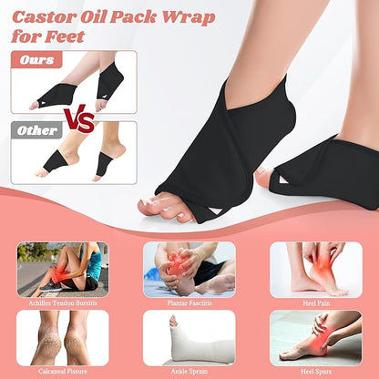 12 Pcs Castor Oil Pack Wrap-Black, Castor Oil Pack Organic Cotton for Knees Shoulder Hands Neck Waist Chest and Feet, Adjustable Compress Pads for Entire Body