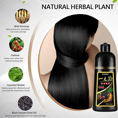 Instant Black Hair Shampoo 500ml for Men & Women, 3 in 1 Hair Dye Shampoo - 100% Gray Hair Coverage in Minutes, Natural Black Hair Color for Home Salon Use, 17.6 Fl Oz
