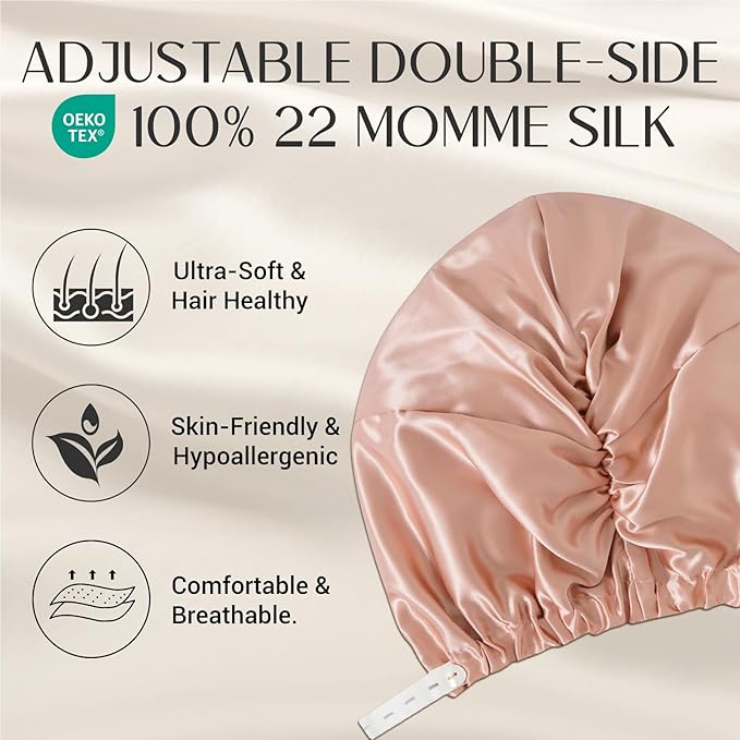 ZIMASILK 22 Momme Adjustable 100% Mulberry Silk Bonnet for Sleeping Women, Silk Hair Wrap for Hair Protection, That Reduces Falling off (1Pc, Blush Pink)