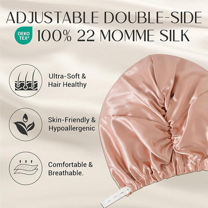 ZIMASILK 22 Momme Adjustable 100% Mulberry Silk Bonnet for Sleeping Women, Silk Hair Wrap for Hair Protection, That Reduces Falling off (1Pc, Blush Pink)
