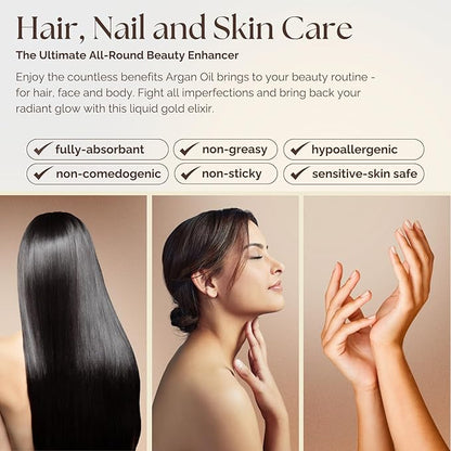 Essence Of Argan Pure Argan Oil for Hair, Skin & Nails - Natural Eco-Certified Cold Pressed Oil for Skin Moisturization - Non-Greasy Formula for Hair and Nail Growth - 1 Oz /30ml