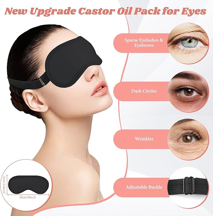 12 Pcs Castor Oil Pack Wrap-Black, Castor Oil Pack Organic Cotton for Knees Shoulder Hands Neck Waist Chest and Feet, Adjustable Compress Pads for Entire Body