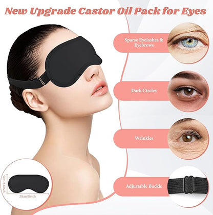 12 Pcs Castor Oil Pack Wrap-Black, Castor Oil Pack Organic Cotton for Knees Shoulder Hands Neck Waist Chest and Feet, Adjustable Compress Pads for Entire Body