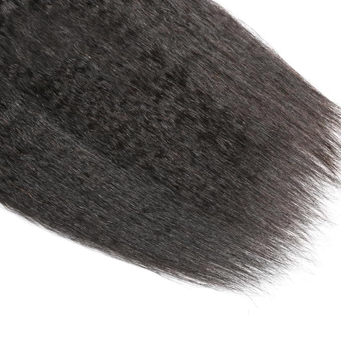 #1B Kinky Straight Bundles Human Hair Natural Color Yaki Straight Bundles Brazilian Human Hair Extensions Soft and Silky for Black Women 20 22 24 Inch