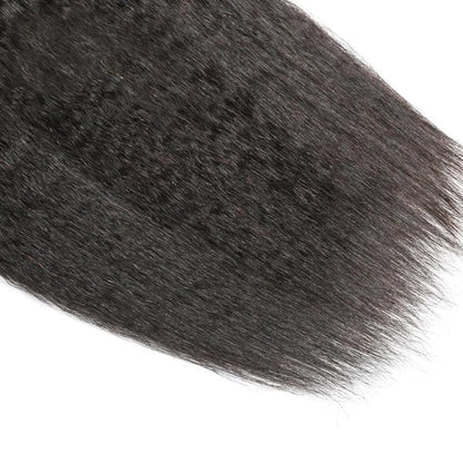 #1B Kinky Straight Bundles Human Hair Natural Color Yaki Straight Bundles Brazilian Human Hair Extensions Soft and Silky for Black Women 20 22 24 Inch