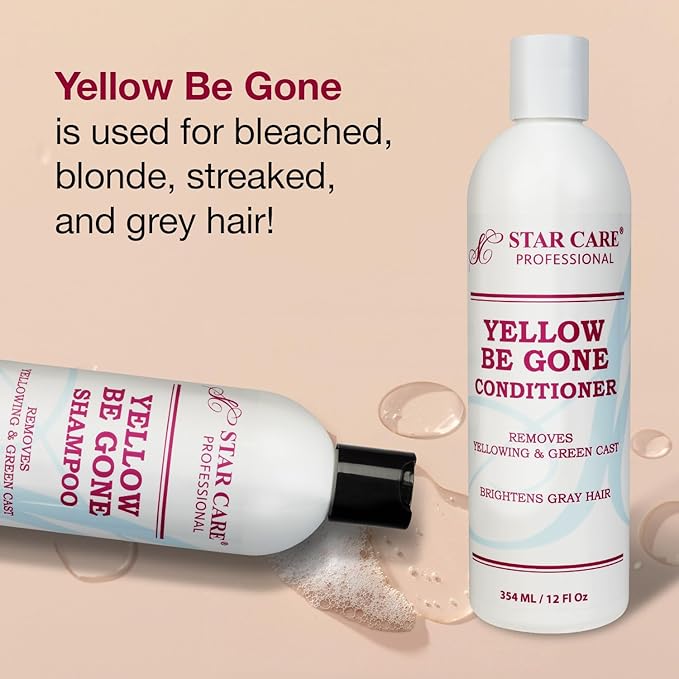 Yellow Be Gone Shampoo 4oz/118ml (2 Pack) Clarifying Brassiness Neutralizer for Bleached, Blonde, Gray & Highlighted Hair, Restores Shine & Cool Tones, Purple Toning Formula
