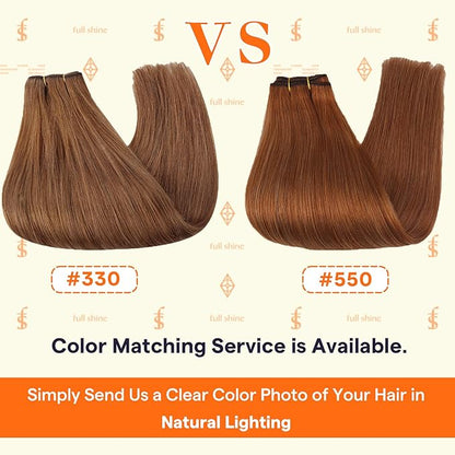 Full Shine 22 Inch Human Hair Extensions Sew In Color Copper Weft Hair Extensions Human Hair Sew In Remy Hair Invisible Real Human Hair Wefts 105G