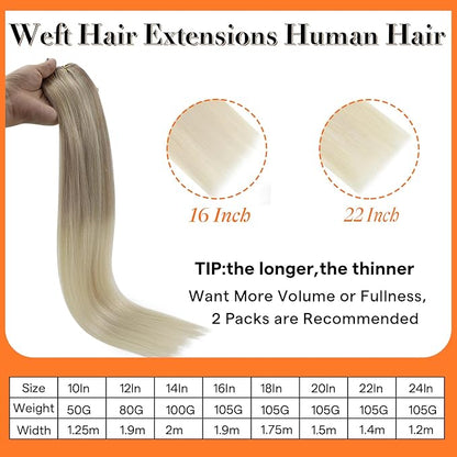Full Shine Weft Hair Extensions Human Hair Straight Human Hair Bundles For Women Sew In Hair Extensions Color Ash Blonde To Butter Blonde Mix Platinum Blonde 12 Inch 80G