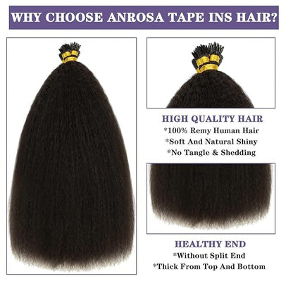 Anrosa I Tip Hair Extensions Human Hair Kinky Straight Pre Bonded Itip Real Human Hair Black Invisible Curly Natural Black Kinky Itip Human Hair Extensions For Black Women 18 Inch 50g