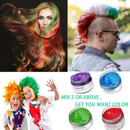 Temporary Hair Color Spray, Natural Hair Coloring Wax Material Disposable Hair Styling Clay Ash for Cosplay, Party, Masquerade, Halloween (Red, Blue, Purple, Green, 1 Pack)