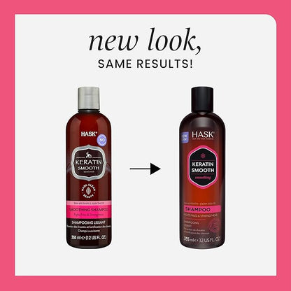 HASK Keratin Smoothing Shampoo + Conditioner Set | For All Hair Types, Sulfate-Free, Paraben-Free, Gluten-Free, Cruelty-Free, Color Safe
