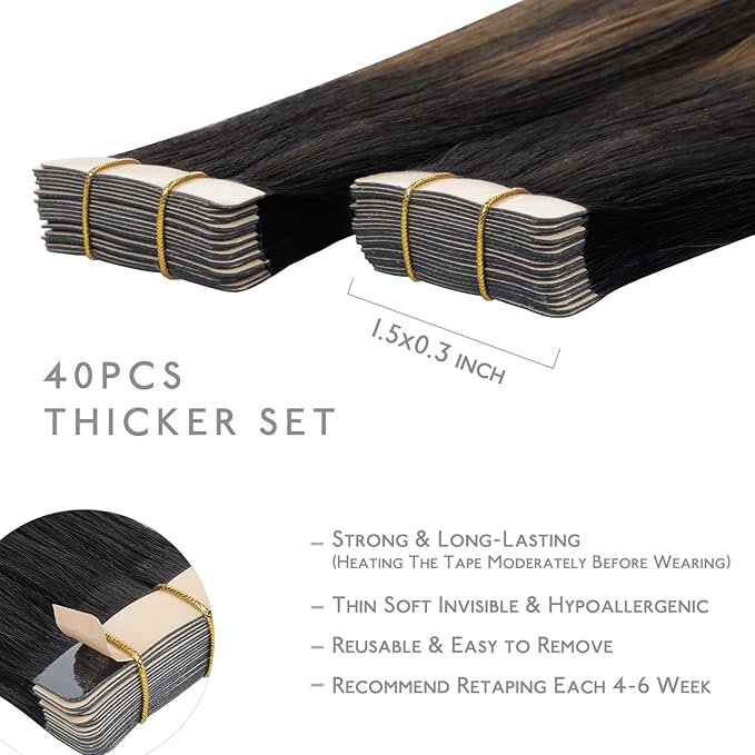WENNALIFE Tape in Hair Extensions Human Hair, 40pcs 100g 18 inch Balayage Natural Black to Chestnut Brown Hair Extensions Real Human Hair Straight Tape in Extensions Invisible Human Hair Extensions