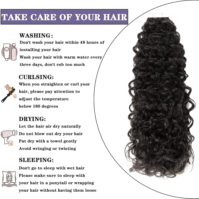 Anrosa Kinky Curly Hair Tape in Extensions Human Hair 3c Deep Curly Seamless Skin Weft Jerry Curly Tape ins Natural Black #1B Real Human Hair Tape in Extensions for Black Women 16 Inch 20 Pieces 50g