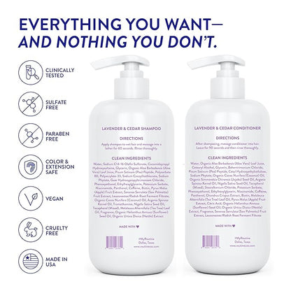 Routine Wellness Anti-Thinning Shampoo and Conditioner Set for Thinning Hair - Biotin DHT Blocker Women & Men - Color Safe Shampoo for Hair Loss & Healthier Hair - Lavender & Cedar (Pack of 2)