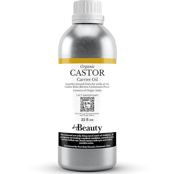 Bulk Castor Oil - Unrefined, Expeller Pressed, USDA Organic - 32 Fl Oz Large Size Bottle - 100% Pure & Undiluted Aceite De Ricino - for Skin, Eyelashes, Eyebrows, and Hair Growth - by DIYBeauty