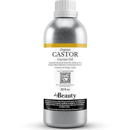 Bulk Castor Oil - Unrefined, Expeller Pressed, USDA Organic - 32 Fl Oz Large Size Bottle - 100% Pure & Undiluted Aceite De Ricino - for Skin, Eyelashes, Eyebrows, and Hair Growth - by DIYBeauty