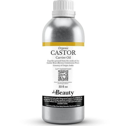 Bulk Castor Oil - Unrefined, Expeller Pressed, USDA Organic - 32 Fl Oz Large Size Bottle - 100% Pure & Undiluted Aceite De Ricino - for Skin, Eyelashes, Eyebrows, and Hair Growth - by DIYBeauty