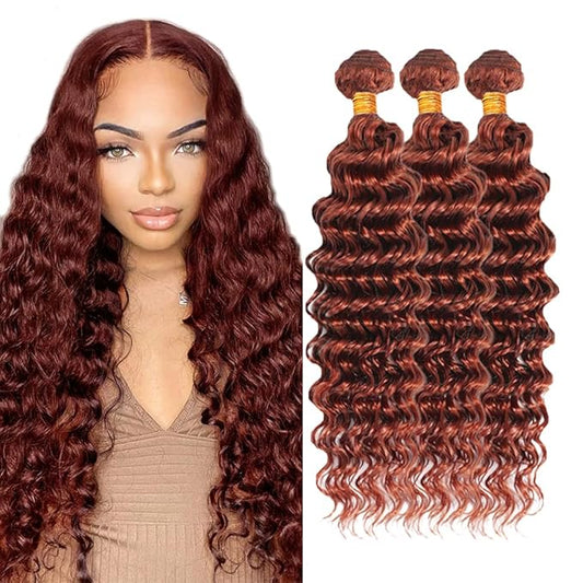 Copper Bundles Human Hair Auburn Deep Wave Bundle Huxowax Virgin Soft And Silky Remy Hair 3 Bundles 20 22 24 Inch Double Weft Color 33 Bundle Hair Wave