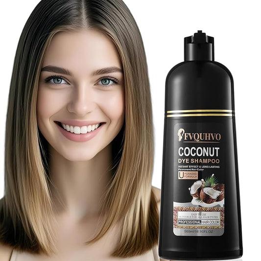 Fvquhvo Brown Hair Dye Shampoo, Instant Hair Color for Women Men, Colors in Minutes, Long Lasting Brown Hair Dye, Coconut Dye Shampoo, Easy to Use 16.90 Fl Oz