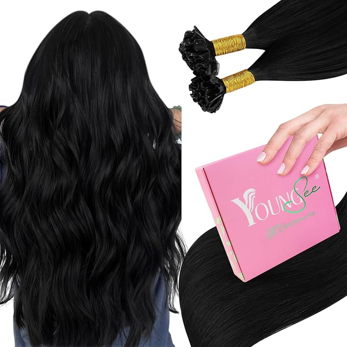 YoungSee Black U tip Hair Extensions Black U Tips Human Hair Extensions Jet Black 16In 50s/50g