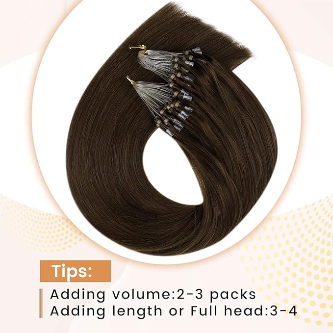 RUNATURE Micro Hair Extensions Real Hair Dark Brown Micro Loop Human Hair Extensions Micro Rings Extensions Cold Fusion Hair Extensions Brown 18 Inch 50g