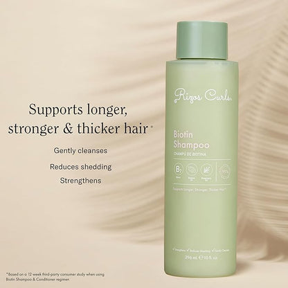 Rizos Curls Biotin Shampoo, Gently Cleanse & Nourish, Rosemary Oil & Oat Protein for Longer and Stronger Hair, Hair is Fuller, Softer & Shinier, 2.5 oz