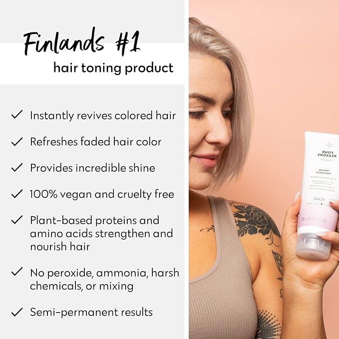 FOUR REASONS Pearl Blonde Hair Toner & Color Depositing Shampoo - Sulfate Free, Vegan, Color Treated Hair, 8.45 Fl Oz (Pearl)