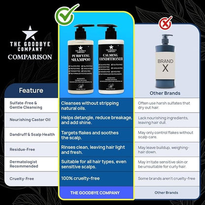 Castor Oil Shampoo and Conditioner Set; Dry Scalp Dandruff Treatment; Organic, Sulfate Free, Moisturizing Shampoo and Conditioner Set for Hair Care and Repair; Made in USA, 10 oz Bottles