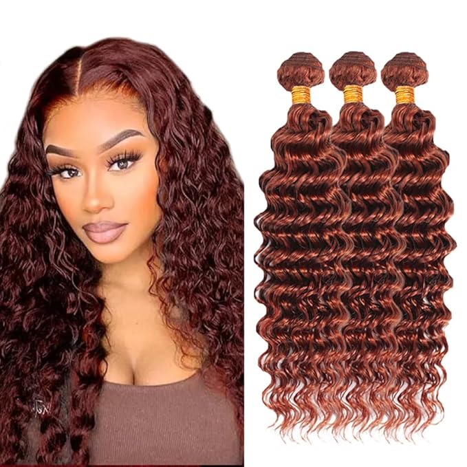 28 28 28 Inch Copper Red Human Hair Bundles Auburn Deep Wave Bundles Huxowax Virgin Soft And Silky Remy Hair Extensions Color 33 Deep Wave Bundle 300g