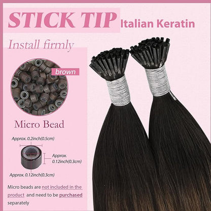 YoungSee Itip Hair Extension Real Human Hair Brown I Tip Extensions Dark Brown Balayage Brown Tip Hair Extensions Real Human Hair 14 Inch Ombre Keratin Tip Extensions Short Hair Extensions 50g 80s