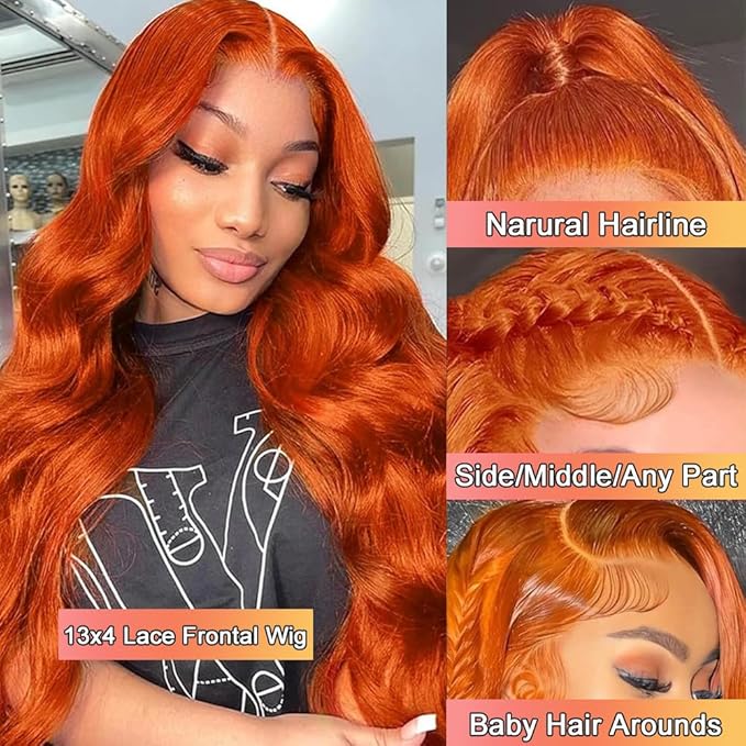 #350 Ginger Lace Front Wigs Human Hair Body Wave 13x4 Hd Ginger Orange Lace Front Wig Human Hair Wear and Go Glueless Ginger Wigs Human Hair Pre Plucked with Baby Hair Colored Wigs For Black Women