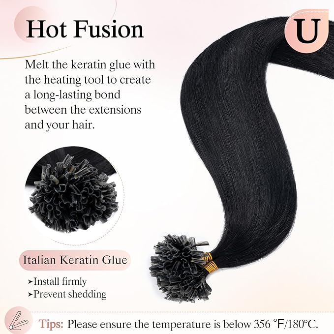 U Tip Hair Extensions Human Hair Pre Bonded Extensions Keratin Fusion Extensions K Tip Hair Extensions Real Human Hair Silky Straight Natural 50g/100 Stands 18" Jet Black