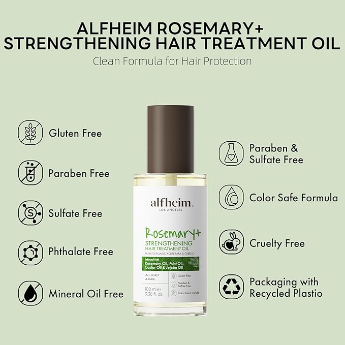 Rosemary+ Pre-Wash Hair Treatment Oil | Botanical Blend with Castor & Grape Seed Oils | Scalp Nourishment & Hair Protection | Lightweight, Non-Greasy | For Dry Scalp, Thinning Hair & Breakage | 100ml