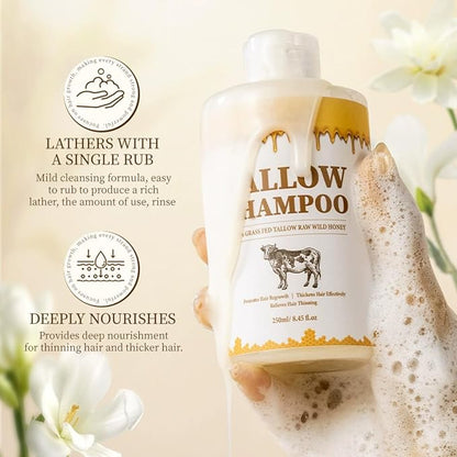 Tallow Shampoo and Conditioner Set, Natural Tallow Hair Care Kit for All Hair Types, Deeply Cleanse & Moisturize Control Oil Smooth Frizz Strengthen Hair, Add Shine & Softness, Nourish Scalp & Hair