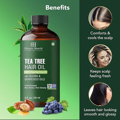 Botanic Hearth Tea Tree Oil For Hair (2 Fl Oz) | With Jojoba & Grapeseed Oils | Soothes Itchy Scalp & Fights Dandruff | Non Gmo Verified - Hair Tonic