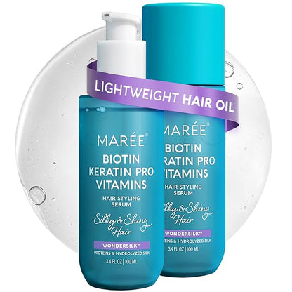 MAREE Hair Oil for Frizzy and Damaged Hair with Vitamins A, E, B5, 2 PACK - Anti Frizz Control Sérum for Curly Women & Men - Aceite de Argán Para el Cabello - Biotin Keratin Antifrizz Products