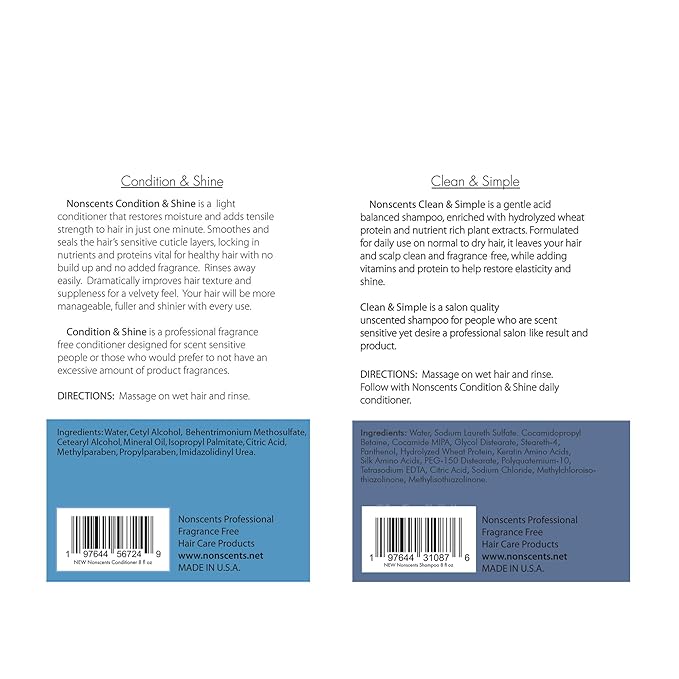 Nonscents - Fragrance Free Shampoo and Conditioner Set - Organic Formula - Hydrating Shampoo for Dry Hair, Moisturizing and Unscented Shampoo and Conditioner for All Hair Types | Made in USA