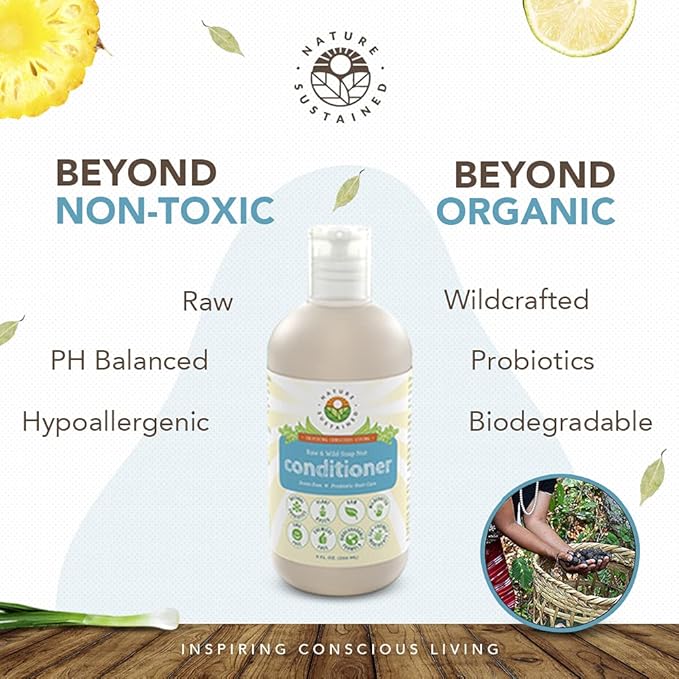 Hydrating Natural Conditioner - Lemongrass Moisturizing Organic Sulfate Free Conditioner - Raw Wildcrafted Probiotic Hypoallergenic Cleansing Conditioning Wash for All Hair - 9 Oz
