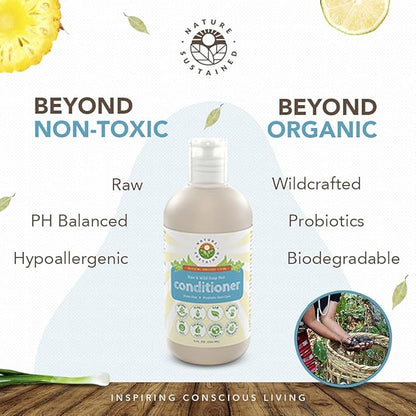 Hydrating Natural Conditioner - Lemongrass Moisturizing Organic Sulfate Free Conditioner - Raw Wildcrafted Probiotic Hypoallergenic Cleansing Conditioning Wash for All Hair - 9 Oz