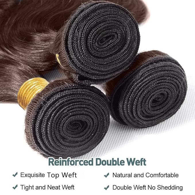 Brown Water Wave Bundles Human Hair Color 4 Bundle Niegmeag Peruvian Virgin Soft and Silky Remy Hair 3 Bundles 12 12 12 Inch Double Weft Hair Weave 300g