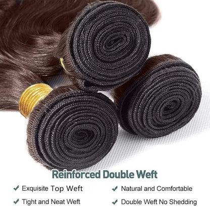 Brown Water Wave Bundles Human Hair Color 4 Bundle Niegmeag Peruvian Virgin Soft and Silky Remy Hair 3 Bundles 12 12 12 Inch Double Weft Hair Weave 300g