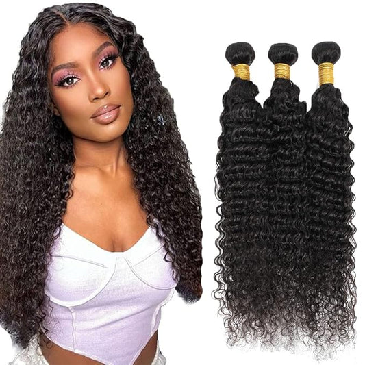 #1B Human Hair Bundles Deep Wave Bundles 18 18 18 Inch Unprocessed Brazilian Virgin Hair Weave 3 Bundles 50 Grams Per Bundle Natural Color Bundle Human Hair Extensions