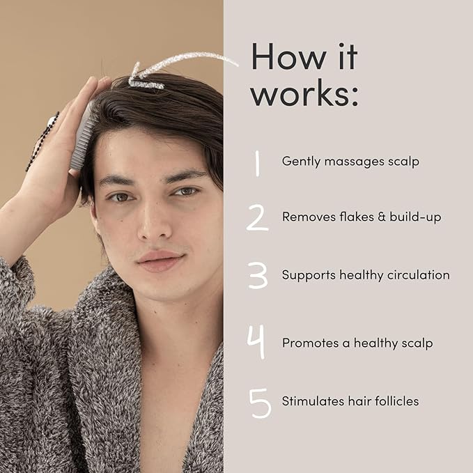 Jupiter Scalp Exfoliator - Scalp Massager Tool for Wet & Dry Hair - Ergonomic Detangler Brush - Dandruff Comb & Scrub to Remove Dandruff & Buildup and Support Circulation - White