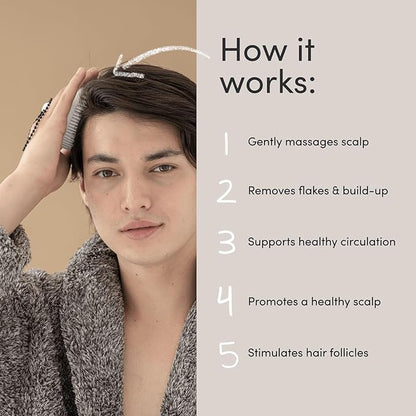 Jupiter Scalp Exfoliator - Scalp Massager Tool for Wet & Dry Hair - Ergonomic Detangler Brush - Dandruff Comb & Scrub to Remove Dandruff & Buildup and Support Circulation - White