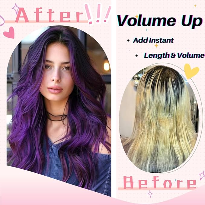 Purple Tape in Hair Extensions Human Hair Seamless 16 Inch Silky Straight Colored Hair Extensions Tape in for Girls
