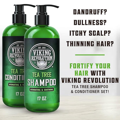 Viking Revolution Tea Tree Shampoo and Conditioner Set - Hydrates, Moisturizes & Soothes Dry and Itchy Scalps - With Natural Tea Tree Oil - 17 oz