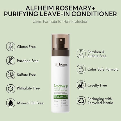 ALFHEIM Rosemary+ Leave-in Conditioner | Lightweight Hydrating & Smoothing Hair Mist | Frizz Control & Heat Protection | Suitable for Oily, Fine, and Dandruff-Prone Hair | 5.4 oz